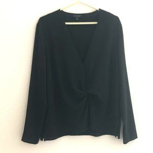 Topshop Blouse Womens Size 12 Black Twist Wrap Front Long Sleeve V Neck